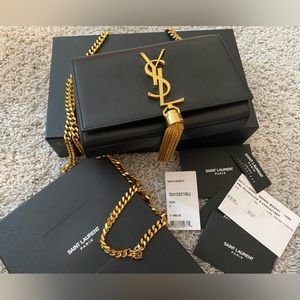 Saint Laurent Kate Small Smooth Calfskin Tassel Shoulder Bag on Chain